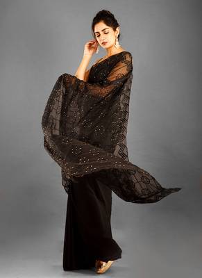 Black Embroidered Organza Saree With Chiffon 2