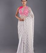 Grey Embroidered Organza Saree With Chiffon
