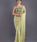 Lime Green  Embroidered Organza Saree With Chiffon