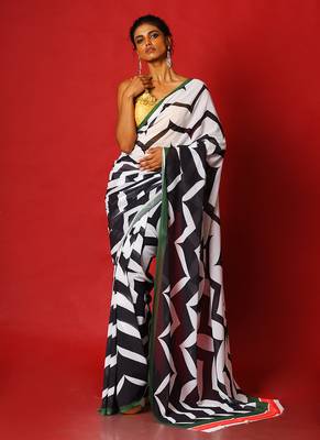 Black Fling Blended Georgette Digital Printed Saree 1