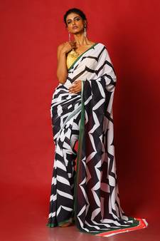 Black Fling Blended Georgette Digital Printed Saree