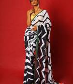 Black Fling Blended Georgette Digital Printed Saree