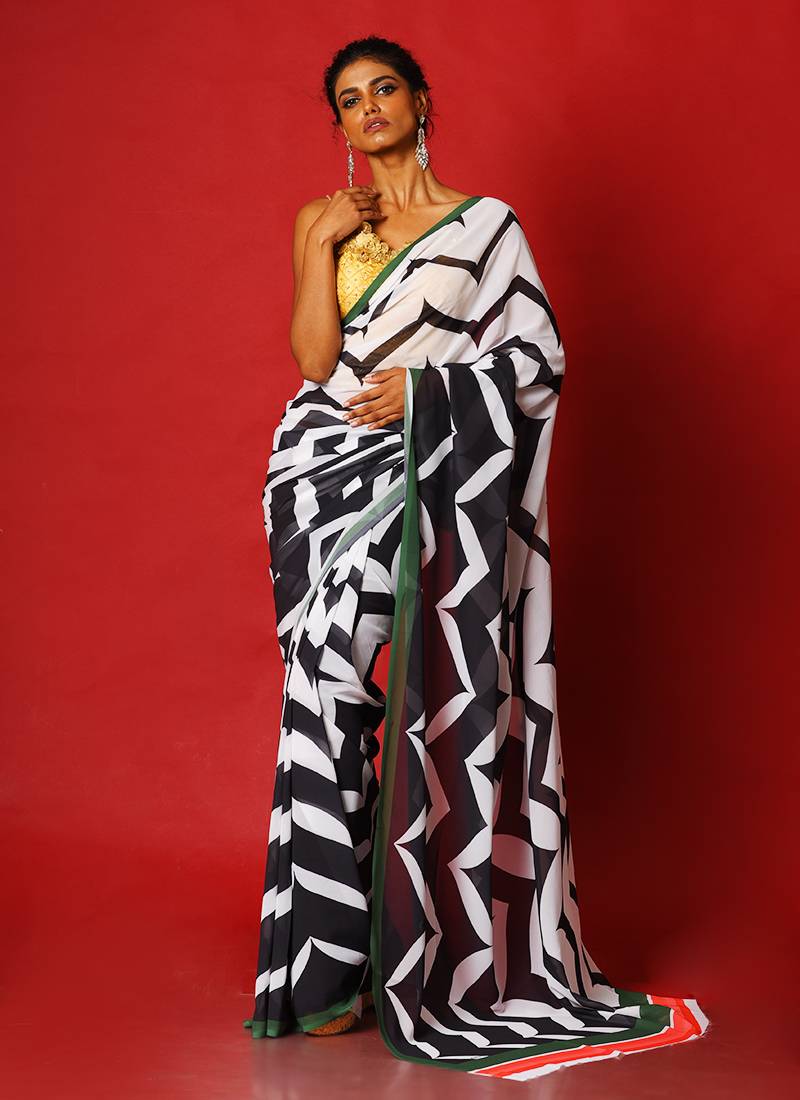 Black Fling Blended Georgette Digital Printed Saree