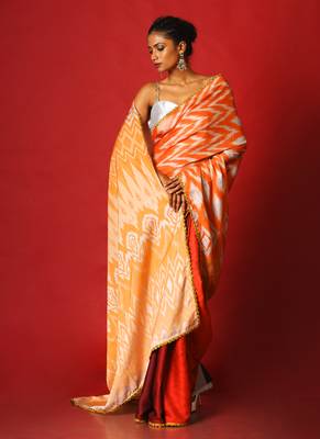 Warm Ikkat  Blended Linen Satin Digital Printed Saree 1