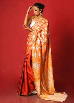 Warm Ikkat  Blended Linen Satin Digital Printed Saree 2