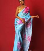 Aqua Tulips Blended Georgette Digital Printed Saree