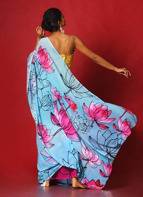 Aqua Tulips Blended Georgette Digital Printed Saree 3