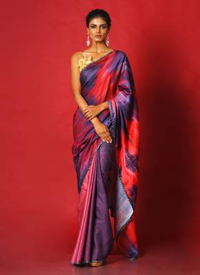 Purple Whiny Ikkat Blended Linen Satin Digital Printed Saree 1