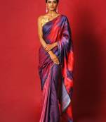 Purple Whiny Ikkat Blended Linen Satin Digital Printed Saree