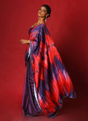 Purple Whiny Ikkat Blended Linen Satin Digital Printed Saree 2