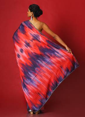Purple Whiny Ikkat Blended Linen Satin Digital Printed Saree 3