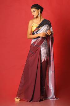 Maroon & Black Aves Blended Georgette Digital Printed Saree