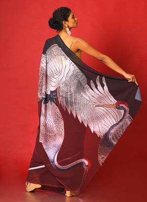 Maroon & Black Aves Blended Georgette Digital Printed Saree 3