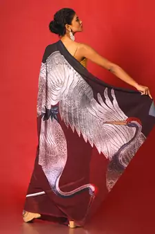 Maroon & Black Aves Blended Georgette Digital Printed Saree