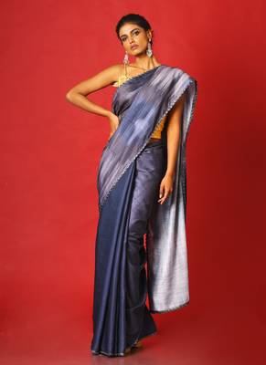 Grey Whiny Ikkat Blended Linen Satin Digital Printed Saree 1