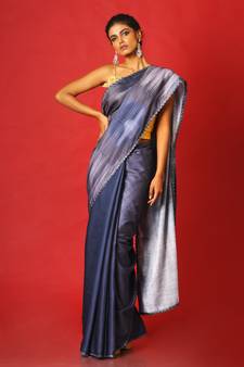 Grey Whiny Ikkat Blended Linen Satin Digital Printed Saree