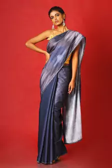 Grey Whiny Ikkat Blended Linen Satin Digital Printed Saree