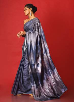 Grey Whiny Ikkat Blended Linen Satin Digital Printed Saree 2