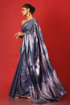Grey Whiny Ikkat Blended Linen Satin Digital Printed Saree