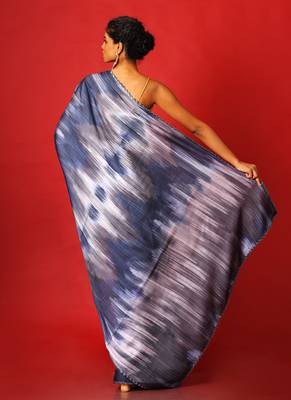 Grey Whiny Ikkat Blended Linen Satin Digital Printed Saree 3