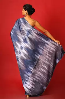 Grey Whiny Ikkat Blended Linen Satin Digital Printed Saree