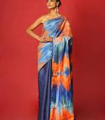Blue Whiny Ikkat Blended Linen Satin Digital Printed Saree