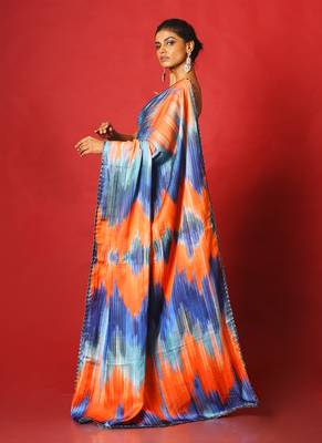 Blue Whiny Ikkat Blended Linen Satin Digital Printed Saree 2