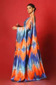 Blue Whiny Ikkat Blended Linen Satin Digital Printed Saree