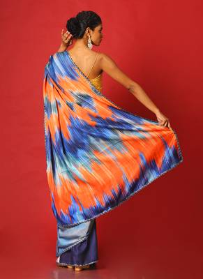 Blue Whiny Ikkat Blended Linen Satin Digital Printed Saree 3