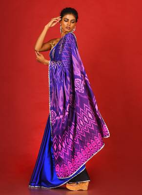Midnight Ikkat Blended Linen Satin Digital Printed Saree 2