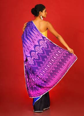 Midnight Ikkat Blended Linen Satin Digital Printed Saree 3