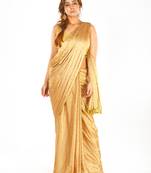 Beige Colour Blended Chiffon Saree With Golden Fringe Lace Pallu