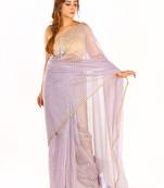 Grey Colour Blended Organza Saree With Beeded Lace Border