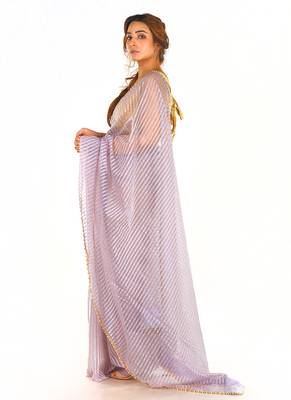 Grey Colour Blended Organza Saree With Beeded Lace Border 2