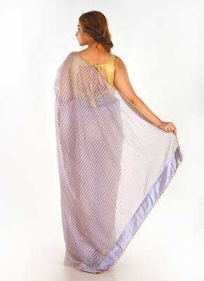 Grey Colour Blended Organza Saree With Beeded Lace Border 3