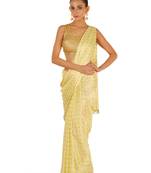 Offwhite Color Blended Chiffon Saree With Golden Fringe Lace Pallu