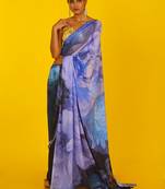 Blue Efflorescence Blended Georgette Digital Printed Saree