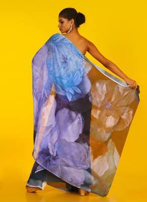 Blue Efflorescence Blended Georgette Digital Printed Saree 3