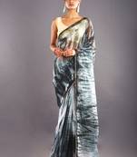 Black & Grey Organza Tie Dye Saree With Golden Border