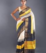 Grey Tussar Silk Saree With Zari Border