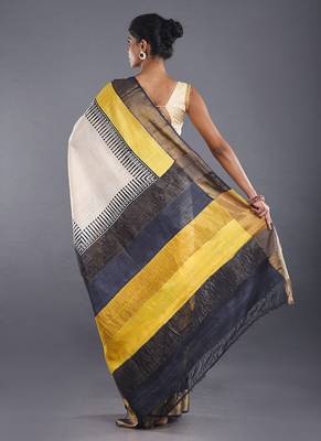 Grey Tussar Silk Saree With Zari Border 3