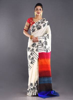 Beige & Multi Color Pure Silk Saree 1