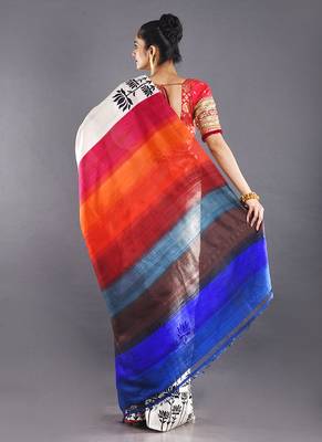 Beige & Multi Color Pure Silk Saree 3
