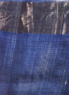 Navy Blue & Offwhite Tussar Silk Saree With Zari Border 4