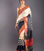 Offwhite & Black Tussar Silk Saree With Zari Border