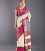 Beige Tussar Silk Saree With Calligraphy And Zari Border