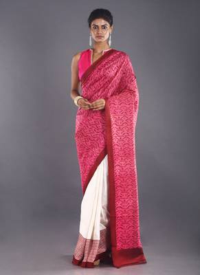 Pink & Maroon Color Pure Silk Saree 1