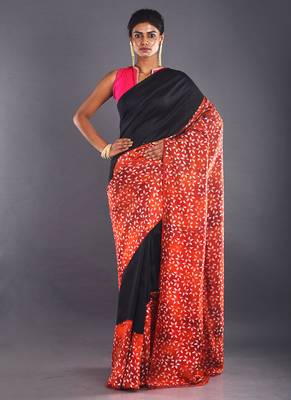 Black & Red Color Pure Silk Saree 1