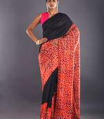 Black & Red Color Pure Silk Saree