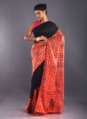 Black & Red Color Pure Silk Saree 2